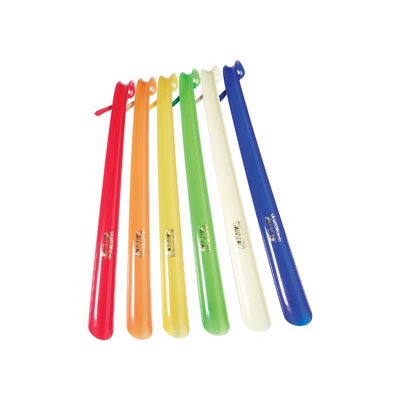 PLASTIC SHOE HORN WITH HOOK ASSORTED COLOURS 18”