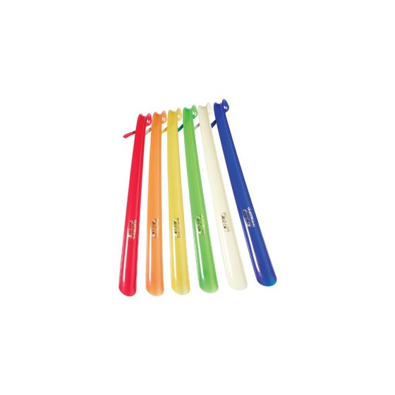 PLASTIC SHOE HORN WITH HOOK ASSORTED COLOURS 18”