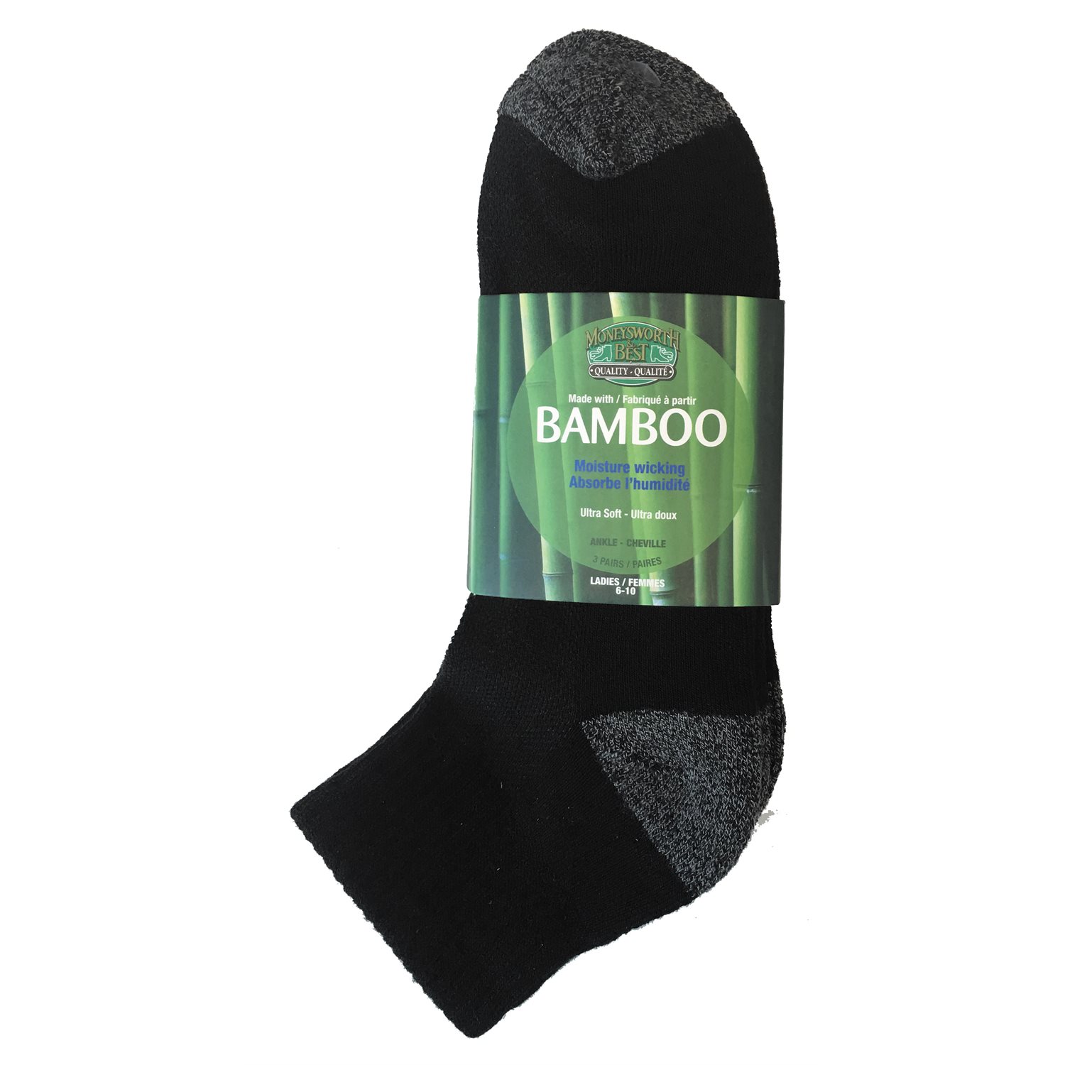 BAMBOO ANKLE SOCKS 3 PACK WOMEN'S BLACK / GREY