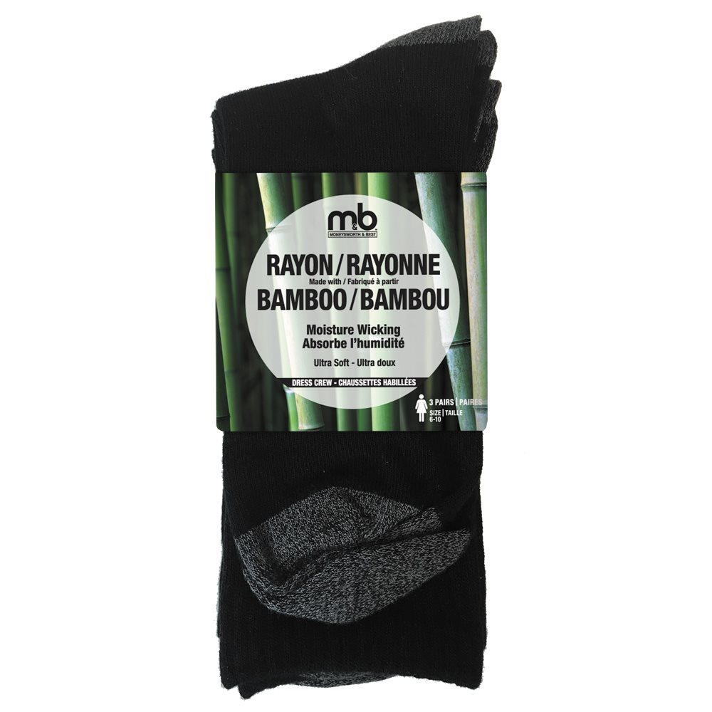 BAMBOO RAYON CREW SOCKS 3 PACK WOMEN'S BLACK / GREY