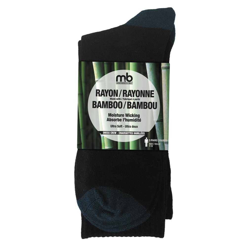 BAMBOO RAYON DRESS CREW SOCKS 3 PACK MEN'S DRESS CREW BLACK / BLUE
