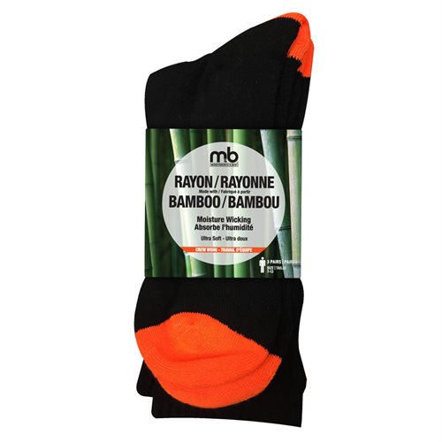 BAMBOO RAYON WORK CREW SOCKS - 3 PACK - MEN'S - WORK CREW - ORANGE / BLACK