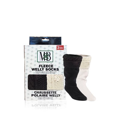 FLEECE WELLY SOCKS KNIT CUFF MOTIF BLACK & BLACK - 2 PAIRS - ASSORTED SIZES FLEECE WELLY SOCKS KNIT CUFF MOTIF BLACK & BLACK - 2 PAIRS - ASSORTED SIZES
