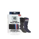 FLEECE WELLY SOCKS KNIT CUFF MOTIF GREY & BLUE 2 PAIRS - ASSORTED SIZES